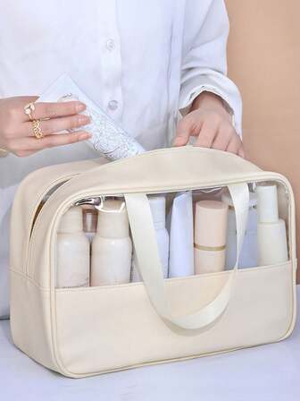 1/3 st beige PVC-läder genomskinlig necessär med dragkedja, bärbar vattentät necessär för resebruk stor kapacitet multifunktionell transparent PVC-förvaring sminkväska för badrum bärbar simning fitnessväska tropisk kustvibbar strandväska för män och kvinnor