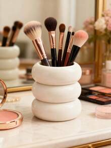1Pc Ins Style Makeup Brush Storage Tube, Resin Storage Barrel, Brush Storage Box, Desktop Pen Holder, Dressing Table Storage,For Holiday Beach, Bathroom Collection, Bedroom Collection, Large Capacity,Very Suitable For Girls And Can Be Given As A Christmas Gift To Your Girlfriend, - Multicolor - View 2