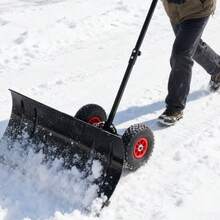 Single-Handle Snow Shovel With Wheels, 5-Level Height Adjustable (107-27.5) - 74" Wide Shovel Made Of PE Material, Foldable And Lightweight For Effortless Snow Clearing In Driveways