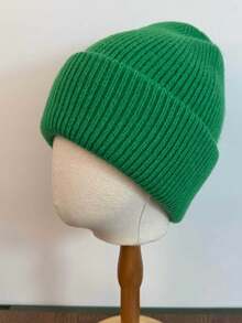 1pc Women's Solid Color Double-Layer Cuffed Fashionable Knit Hat, Warm For Outdoor Use In Autumn/Winter - Green - View 3