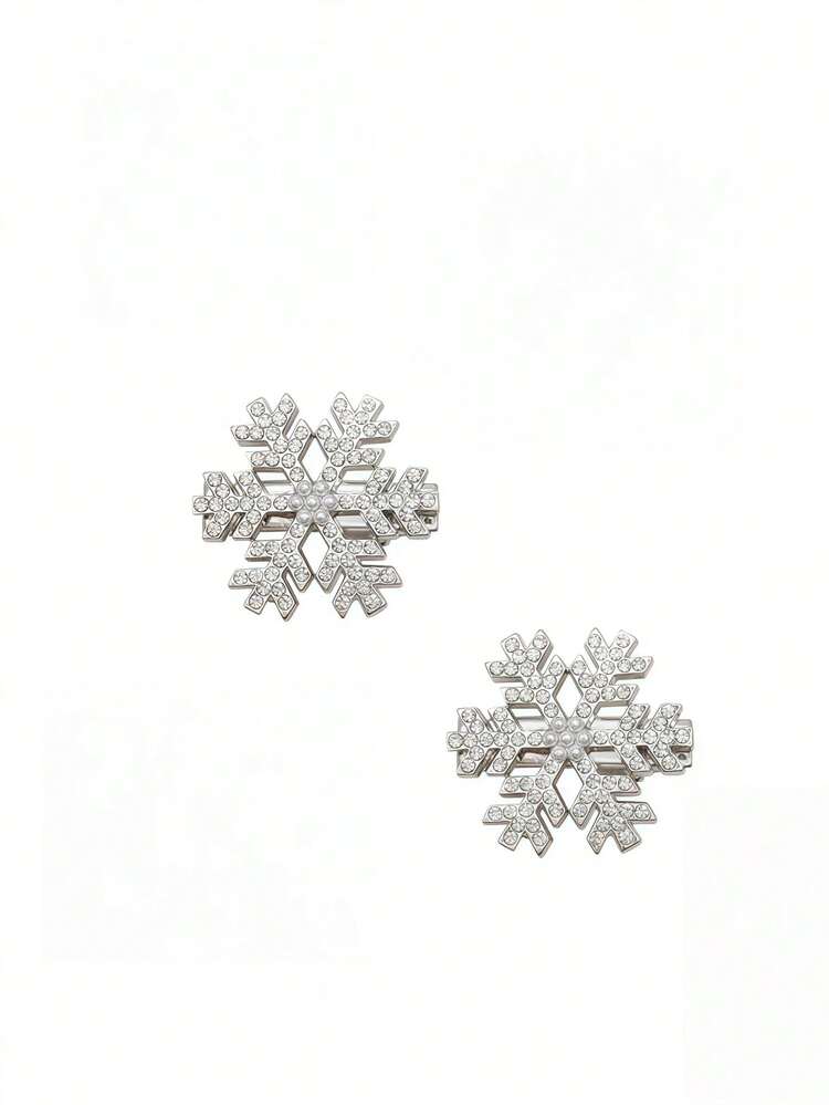 1pc New Fashionable Christmas Snowflake Faux Pearl Side Clip Hair Accessory, Claw Clips, Hair Slide, Hair Barrettes - Silver - View 8