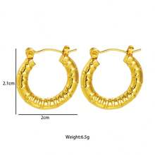 1对时尚优雅不锈钢耳夹，钛钢镀18K金耳环，女士款 - 彩色 - 查看 3