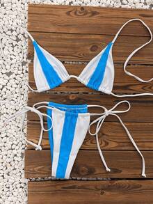 Women's Elegant Sexy Mini Bikini, Light Blue Contrast Color Solid Color Swimsuit, Suitable For Women's Vacation, Beach Wear, Also Suitable For Dates, Suitable For Autumn/Winter 2026 Spring/Summer - Multicolor - View 7