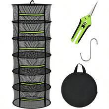 4 Layer Herb Drying Rack Hanging Plant Drying Rack Bud Drying Net Foldable Hanging Dry Rack Net With Green Zipper Garden Shears And Hooks For Herbs Seeds Indoor/Outdoor 23.62" - 6 capas - Ver 1