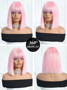 14英寸粉白渐变色合成假发，带刘海，耐热，外观自然，适合女性日常佩戴、派对和角色扮演。（请注意佩戴和保养说明。由于拍摄时的光线和角度原因，实际产品颜色可能与图片略有不同。） - 粉色 - 查看 9