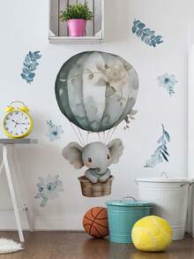 1/2/3pcs Cute Elephant Hot Air Balloon & Floral Creative Wall Stickers, Home Decor Wallpaper, Suitable For Indoor/Outdoor Decoration, Ideal For Thanksgiving, New Year Home Decor And Gifts - Multicolor - View 3