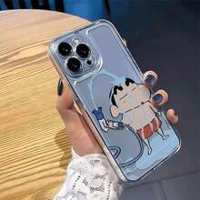 Playing Water Crayon Shin Chan Phone Case For IPhone 17 16 15 14 13 12 11 Pro Max XR XS MAX 7 8 PLUS MINI INS Transparent Cover - A - 查看 8