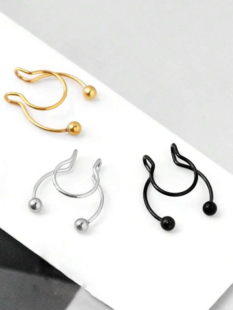 1pc/3pcs Punk Style Stainless Steel Nose Ring, Fashionable Minimalist Nose Clip Piercing Jewelry, Unisex - Multicolor - View 1