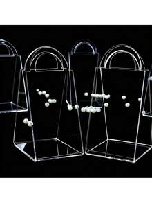 Hộp quà tặng Acrylic trong suốt 5 chiếc, túi cầm tay, giỏ đựng kẹo hình tam giác, tiệc sinh nhật, kỷ niệm, tiệc tối - trong suốt - Xem 4