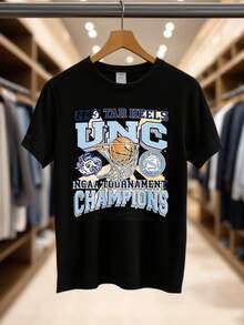 Men's Print T-Shirt - 1993 Tar Heels Unc Ncaa Tournament Champions University Of North Carolina Casual Round Neck Short Sleeve Tee For Urban Streetwear, All-Season Comfort Fit
-Black - 黑色 - 查看 2