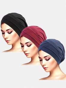 1pc/2pcs Women's Criss-Cross Elastic Beanie Hat, Underhat, Suitable For Daily Use - Multicolor - View 21