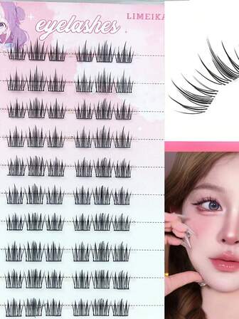 LIMEIKAI 60 racimos de pestañas postizas naturales, sin pegamento y autoadhesivas, con un estilo de pestaña fresco, natural y realista, adecuado para tu look de maquillaje