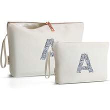Personalisierte Kosmetiktasche A-Z mit Initialen - Damen Make-up Tasche mit Strassbuchstaben, Make-up Tasche mit Glitzerdekoration, Geschenk für Frauen &ädchen, Weiß