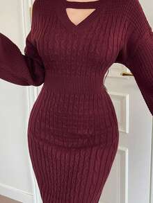 Livesso Women's Solid Color Sweater Dress, Autumn Red Women Dresses - Burgundy - View 5