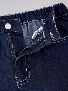 少女日常通勤休闲宽松阔腿牛仔裤 - 藍色 - 查看 6