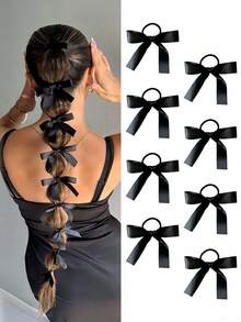 6 piezas Lazos de cinta, Scrunchies de estilo vintage de bailarina, Accesorios para el cabello para coletas, Sujetadores de cola de caballo, Bandas elásticas para el cabello, Bandas de goma para el cabello, Accesorios para la cabeza Banda elástica - Negro - Ver 8