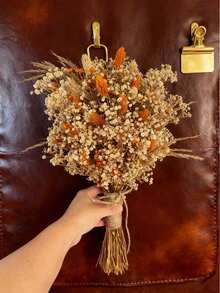 1 Bouquet Mixed With Baby's Breath, Gypsophila, Bunny Tails, And Gem Grass, Natural Floral Bouquet For Tabletop Vase, Wedding, Bridal Bouquet, Home/Office Decor, Party - Orange - View 7