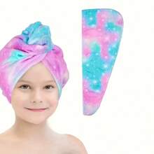1pc Girls' Ultra-Fine Fiber Hair Drying Towel, Quick Dry, Button Closure, Suitable For Wet Hair, Dark Unicorn Pattern - Multicolor - View 15