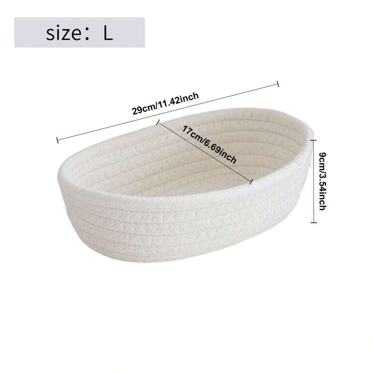 椭圆形编织储物篮，纯蓝色简约风格，适用于客厅桌面、零食、水果、玩具收纳、玄关、浴室、返校 - 米色 - 查看 16