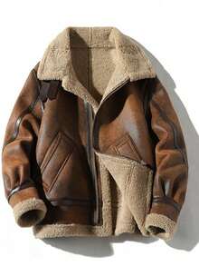 [comodín]Chaqueta masculina con chaqueta de gamuza retro y abrigo de cordero engrosado con terciopelo en invierno. - Marrón - Ver 10