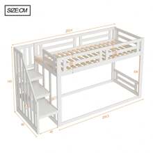 Children's Bed 90*200cm, Low Bunk Bed With Ladder, Solid Wood Bed Frame With Slatted Sides, White - White + Solid Wood - View 10