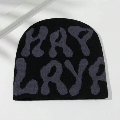 1pc Women's Jacquard Y2K Contrast Color Letter Knit Beanie, Suitable For Autumn/Winter Warm Outfit And Outdoor Wear