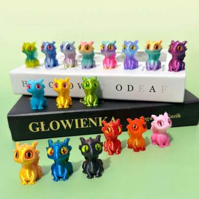 20PCS Cute Mini 3D Printed Dragon - Suitable For Colorful Fantasy Decoration Of Homes, Offices, And Cars, Birthday,Eye Style Shipped Randomly