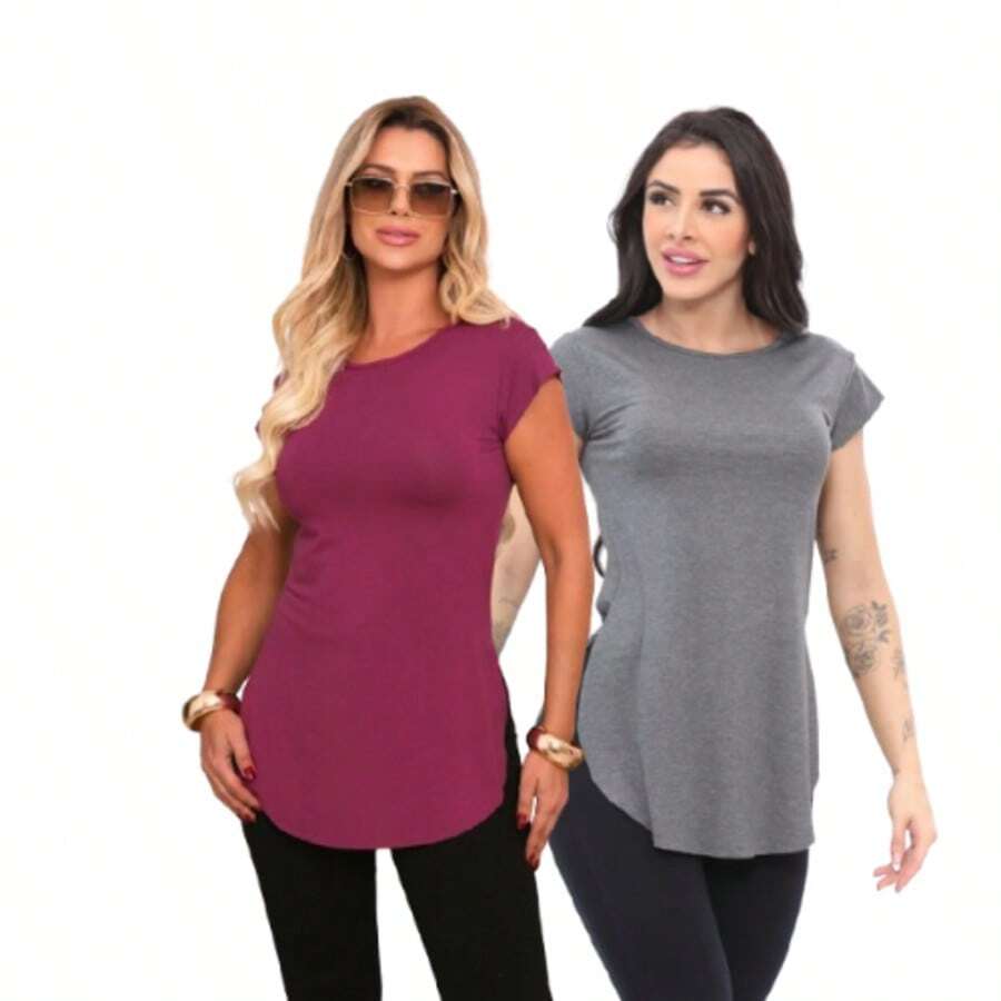 Kit Of 2 Women's Long-Sleeved Gym Tops With Butt-Covering Effect. - 楓木/鉛 - View 1