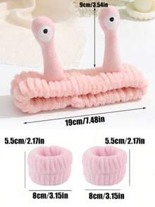 3 Stücke Spa Stirnband und Armband Set, lustiges Schneckenaugen Make-up Stirnband, weiches Plüsch Gesichtswasch Haarband, Hautpflege Stirnband, Handwasch Band, Haarhalter, Korallenfleece Handgelenkmanschetten, Halloween Kostüm Accessoire, Weihnachtsgeschenke für Frauen - Pink - Übersicht 3