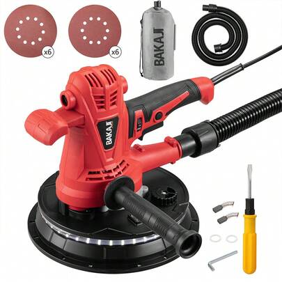 Bakaji Levigatrice Muro Soffitto Pieghevole Carteggiatrice Giraffa Cartongesso Aspirazione Polvere Automatica con Luce a LED Asta Telescopica e 6 Dischi Abrasivi (Manuale con Sacco 1280W)