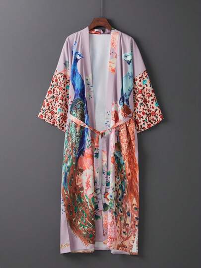 复古超大加大码中长款和服罩衫，夏季沙滩防晒罩衫，适合泳衣比基尼