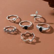 6PCS Skull Snake Geometric Cross Fashion Retro Vintage Personality Temperament High-End Ring Set - 58-2149 款式五 - 查看 2