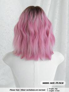 1 buc peruci scurte ondulate Ombre roz pentru femei, peruci Bob buclate, ondulate, cu partea centrală, cu rădăcini închise la culoare, fibră de păr sintetică naturală rezistentă la căldură, pentru utilizare zilnică sau școlară, perfectă pentru sărbători, festivaluri de muzică, sărbători Sakura, cadou de absolvire și cadou pentru accesoriul perucii prietenului