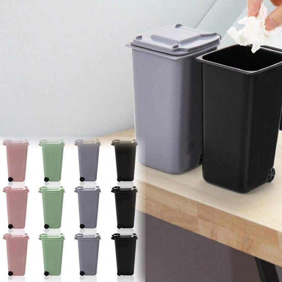 12 Pieces Practical Mini Desktop Trash Can (22 Oz), Multi-Functional Small And Compact Roadside Trash Bin With Lid - Small Plastic Desktop Waste, Unique Office Pen Holder, Compact Counter Waste Bin For Home, Kitchen And Desktop - 12pcs - View 1