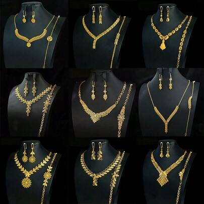 1 Set Dubai Vintage Wedding Jewelry Set 21k Gold Plated Arabic Muslim Punk Hip Hop Necklace Middle Eastern Women Jewelrys