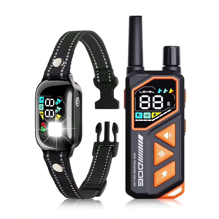 新款AI智能狗狗训练项圈 3300英尺防吠装置 电动遥控 IPX7防水 宠物行为振动电击