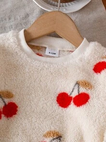 2pcs Baby Girls Cherry Embroidery Long Sleeve Top And Long Denim Pants Set - Multicolor - View 3