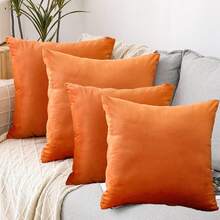 1个/2个装 万圣节主题装饰抱枕套，天鹅绒材质，适用于沙发、卧室、客厅、户外，尺寸：12x20英寸（30x50厘米）/18x18英寸（45x45厘米），橙色 - 橘色 - 查看 10