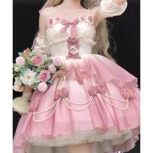Pink Lolita Dress Women Girls, Kawaii Cosplay Costume, Lace Maid Outfit Sleeveless - Romantic Gradient Pink, Pearl Embellished Lolita Fashion - 多色1205 - 查看 2