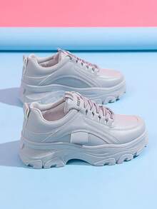 女士厚底透气白色运动鞋，时尚百搭休闲运动鞋，学生白色厚底鞋，女士黑色系带防水真皮大码鞋