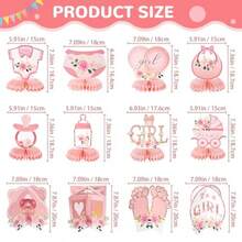 D12Pcs Rose Gold Floral Baby Shower Decorations 3D Honeycomb Centerpieces For Girls Gender Reveal Party Elegant It's A Girl Pregnancy Announcement Table Topper Newborn Celebration Party Plies - như hình ảnh - Xem 5