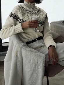 Áo len nữ tay raglan họa tiết Fair Isle, cổ tròn, tay dài, phối màu, thích hợp cho dịp Giáng sinh, quà tặng Giáng sinh, đi làm hàng ngày, trang phục công sở, đồng phục giáo viên, trang phục thường ngày thanh lịch cho phụ nữ. - Nhiều màu - Xem 7