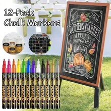 12/8 色液体粉笔马克笔，1.0mm 粗头彩色干擦马克笔，颜色鲜艳，可擦写，适用于黑板、白板、窗户、玻璃、汽车等。