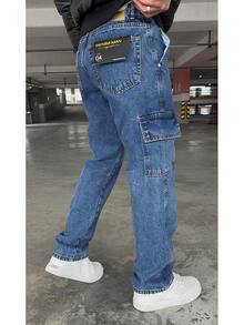 男士休闲百搭纯色牛仔裤 - 淺藍色 - 查看 2