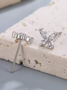 一对独特的蝴蝶耳夹耳环，不对称星月设计，镶嵌精致锆石，优雅女士耳环 - 彩色 - 查看 8