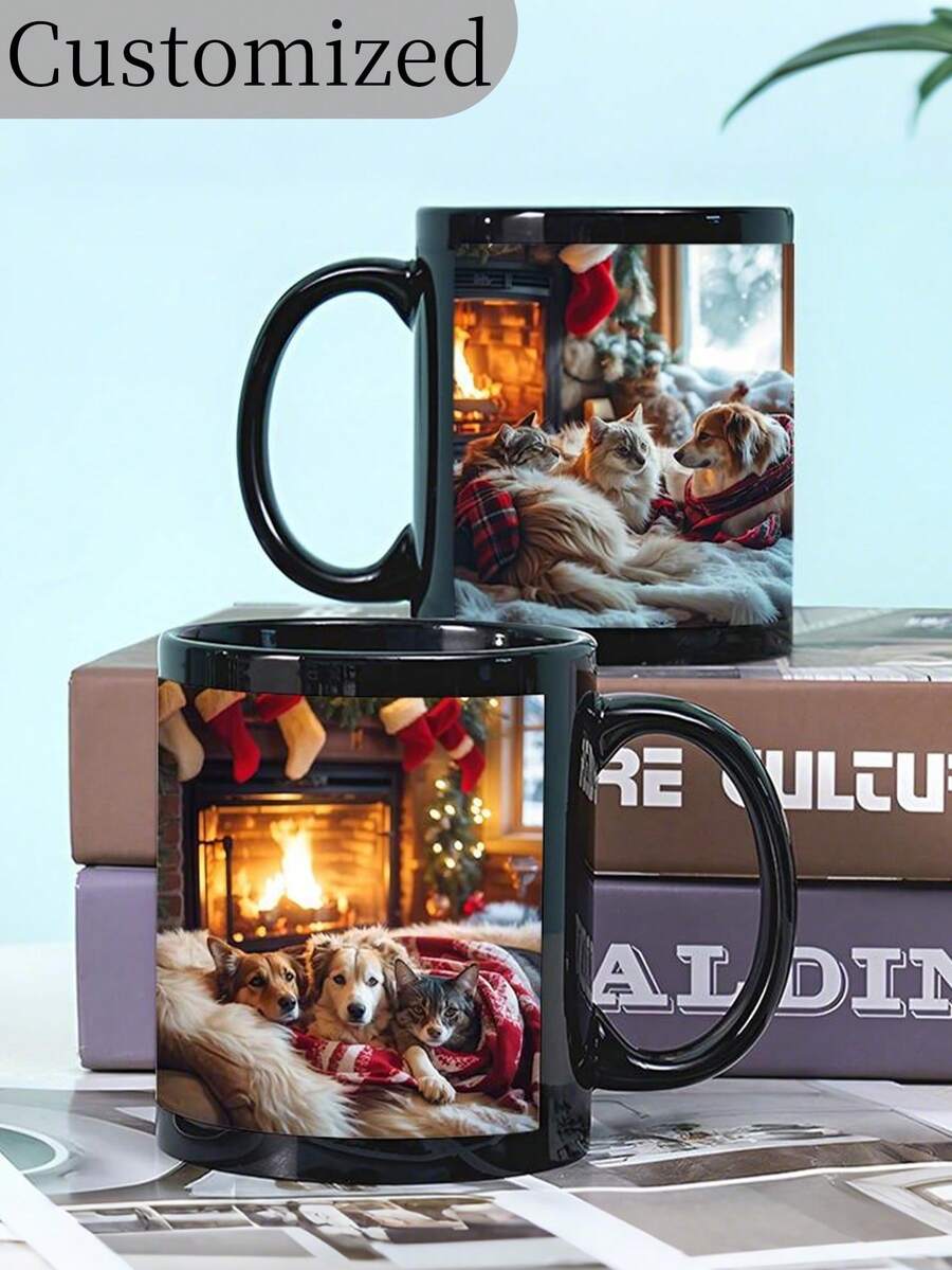 1pc Customizable Ceramic Mug/Cup, Customizable Pattern Coffee Cup, Customizable Double-Sided Or Triple-Sided Photo/Logo - Large Capacity, Thick Cup Body, Multiple Colors Available. Personalized Photo Anniversary Mug. - Multicolor - View 1