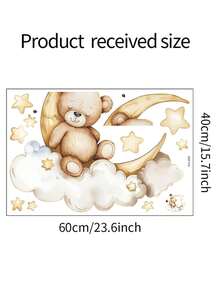 1 pieza Pegatina de pared para guardería con oso de dibujos animados durmiendo, estrellas, nube y luna, calcomanía de arte para guardería, jardín de infancia, habitación de niños, dormitorio, decoración del hogar, pegatinas de decoración de pared - Multicolor - Ver 4