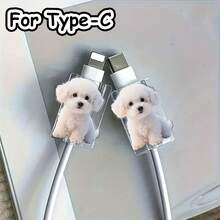 2/4/8pcs Cute Curly White Puppy Design Cable Protector, Fashionable Acrylic Protector, Protect Charging Head, Earphone, Phone Cables From Breaking, Extend Data Cable Lifespan, Compatible With Android Type-C/Apple 20W Fast Charging Cables