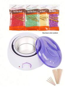 1 Set Calentador de cera Epilator, Adecuado para manos, pies y Body SPA, Incluye olla de cera + frijoles de cera + palitos de madera (color aleatorio de frijoles de cera) - Negro - Ver 1