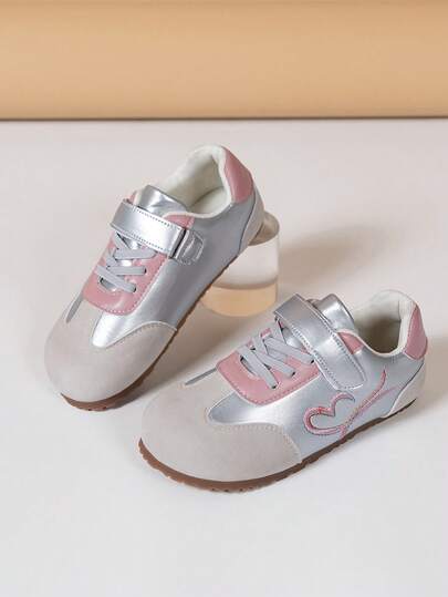 女童休闲轻便魔术贴运动鞋，公主风，春夏新款刺绣装饰运动鞋，适合3-14岁女孩日常、上学、户外、度假穿着